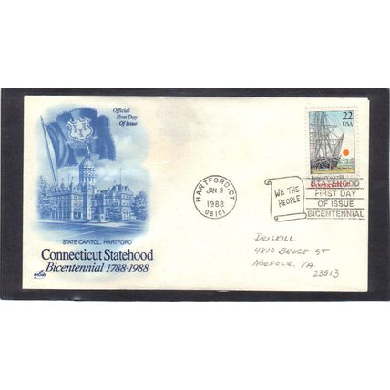 FDC Art Craft 2340 22c Connecticut (Cachet-Penciled/A) CV00806