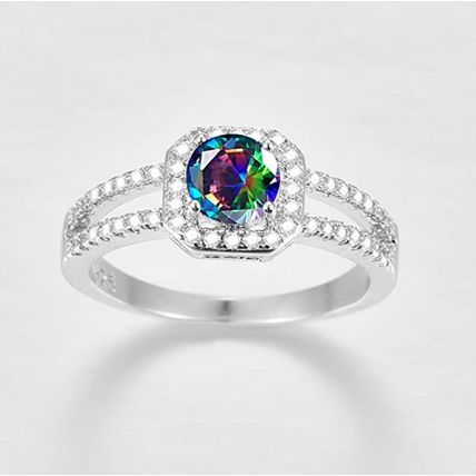 Mystic rainbow Opal Filled Stone Rings 925 Sterling Silver