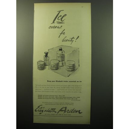 1950 Elizabeth Arden Creams and Lotions Ad - Ice creams for beauty