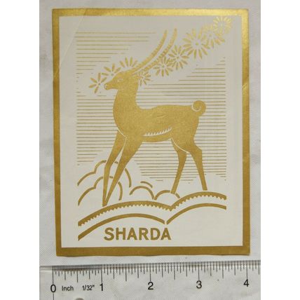 Vintage gummed label - Sharda - gold antelope
