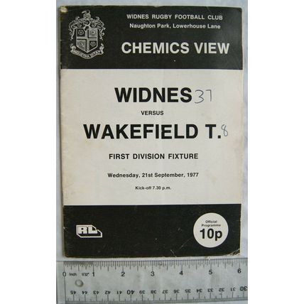 1977 programme Widnes v. Wakefield Trinity, 1st Div.