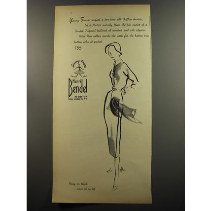 1953 Henri Bendel Dress Ad - Young-Timers unfurl a two-tone silk chiffon
