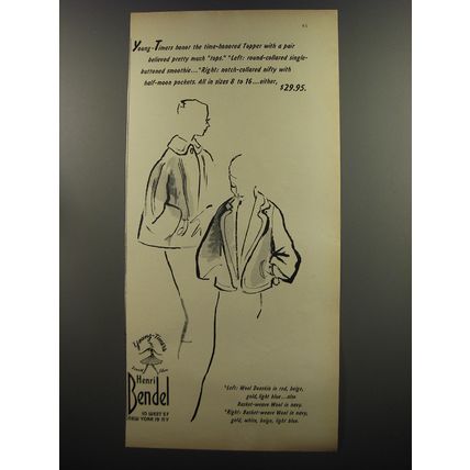 1953 Henri Bendel Coat Ad - Young-Timers honor the time-honored Topper