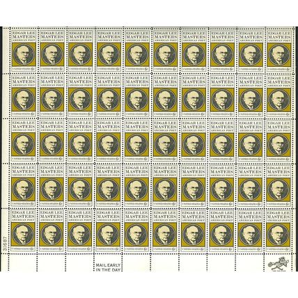 Edgar Lee Masters Poet Sheet of Fifty 6 Cent Postage Stamps Scott 1405