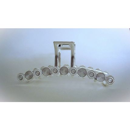 Long silver metal circles hair claw clip for medium thick hair
