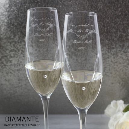 Flutes Diamante hand crafted Wine Glasses heart Wedding anniversary engagement