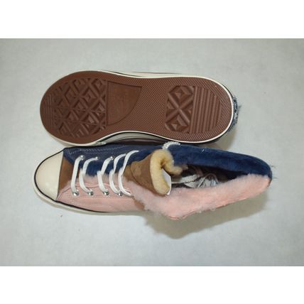 New Mens 11.5 Converse Chuck 70 Hi Navy Pink Leather Winter Fur Shoes 166319C