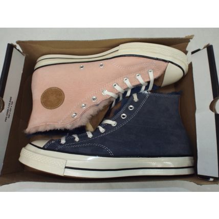 New Mens 11.5 Converse Chuck 70 Hi Navy Pink Leather Winter Fur Shoes 166319C