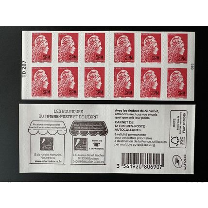 SPM France 2022 Booklet MH Carnet 12 TP Marianne l'Engagée TD 207 Adhésif 667ex