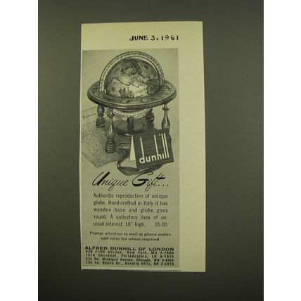 1961 Dunhill Globe Advertisement - Unique Gift