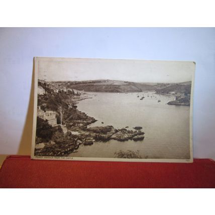 FOWEY HARBOUR from the castle, CORNWALL used vintage postcard 1947 pm =