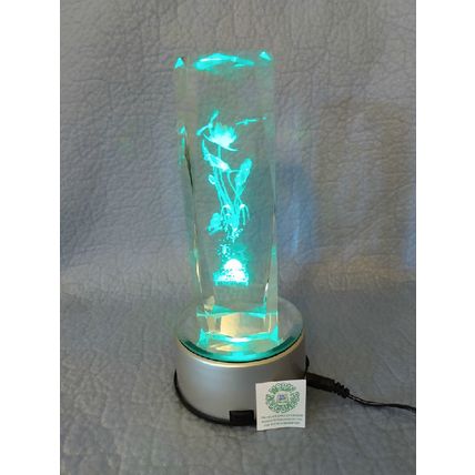 6" TALL CRYSTAL PILLAR LASER ETCHED DESIGN + LED AURORA LIGHTING EFFECT STAND