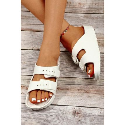 White Double-buckle EVA Slippers