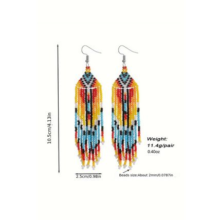White Western Rice Bead Tassel Hook Earring