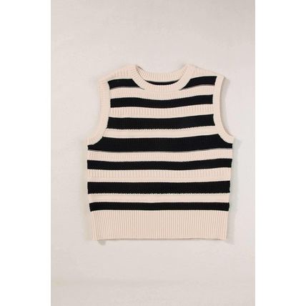 Black Stripe Ribbed Trim Knitted Sweater Vest