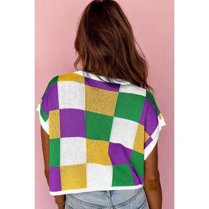 Tillandsia Purple Color Block Cap Sleeve Sweater