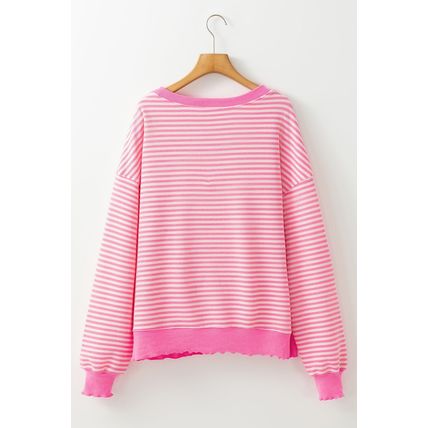 Pink Stripe Loose Drop Shoulder Long Sleeve Top