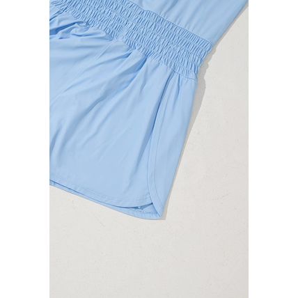 Myosotis Plain Sleeveless Loop Drawstring Cinched Waist Romper