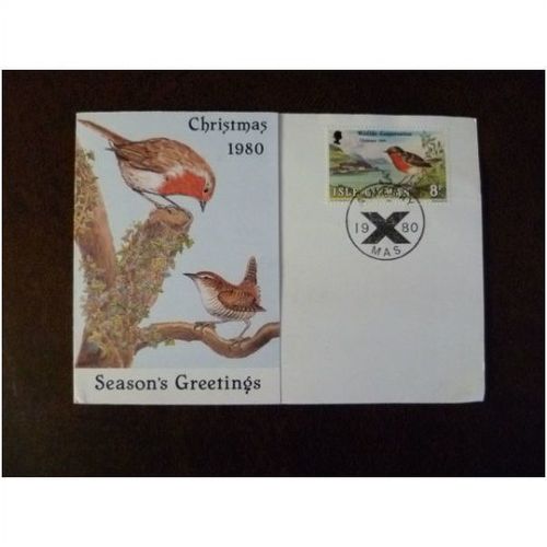 Isle of Man 1980 Christmas Greetings card 8p stamp Robins Manx Xmas Birds SG182
