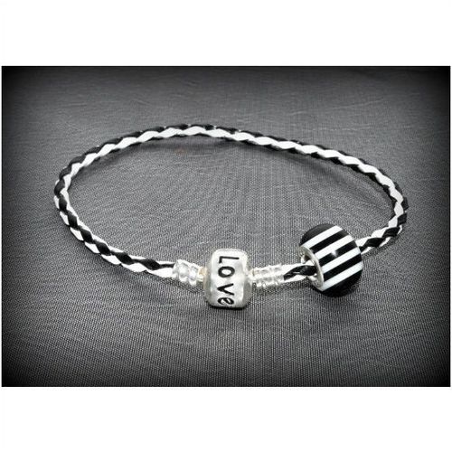 Summer Gift Love Clasp Woven Bracelet B&W Bead Bangle Wristband Jewellery 900