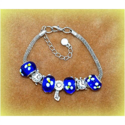 Summer Gift Clock Charm Euro Beads Silver Tone Bracelet Bangle Jewellery 1712
