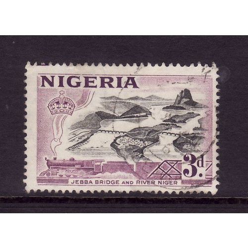 NIGERIA 1953 SG 73 3d JEBBA BRIDGE BLACK AND PURPLE FINE USED