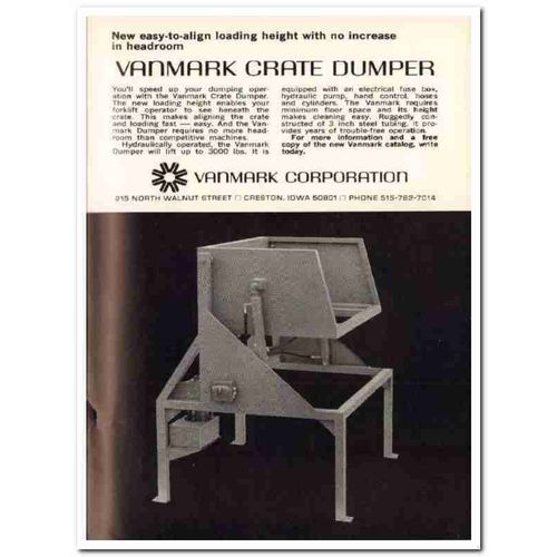 vanmark corp 1967 crate dumper manufacture potato chip food vintage ad
