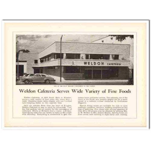 weldon cafeteria 1953 houston texas wide variety fine foods vintage ad