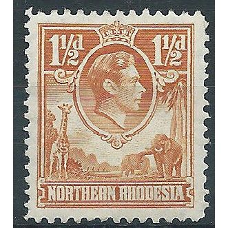 Northern Rhodesia 1941 SG30 1 1/2d Yellow-Brown Mounted Mint....