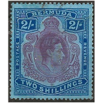 Bermuda 1941 SG116b 2/- Deep Purple & Ultramarine/Grey-Blue P 14.25 F/Used. .. .