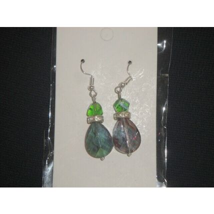 Stunning large dichroic purple green pearcut & green helix glass dangle earrings