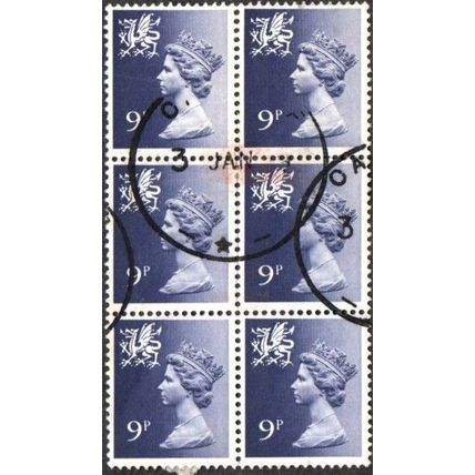 1971-92 Wales Regional Machin Definitives . 9p. Value. Deep Violet. F/Used Block