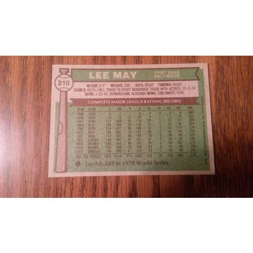 1976 Topps Card # 210 Lee May Very Good (3) Baltimore Orioles