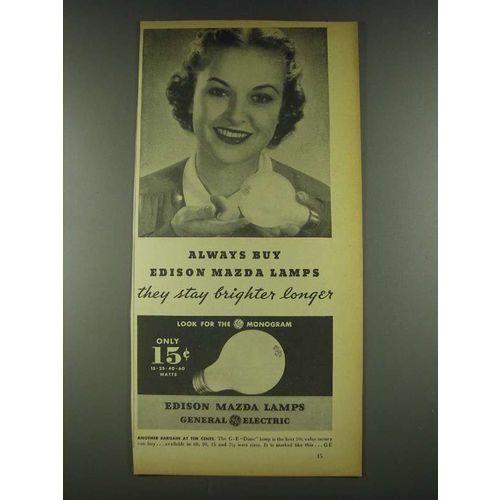 1936 General Electric Edison Mazda Lamps Ad - Buy
