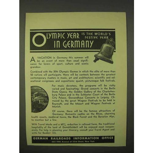 1936 Germany Tourism Ad - Xith Olympic Games