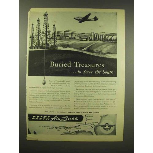 1944 Delta Air Lines Ad - Buried Treasures Serve South