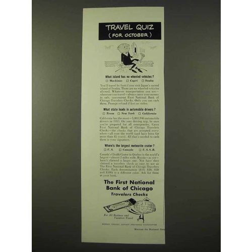 1954 First National Bank of Chicago Travelers Checks Ad