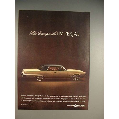 1964 Chrysler Imperial Car Ad - Incomparable!