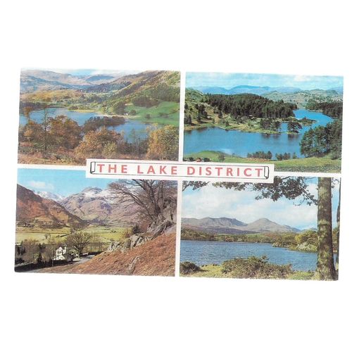 multiview, LAKE DISTRICT CUMBRIA used postcard 1988 stamp by Sanderson & dixon =