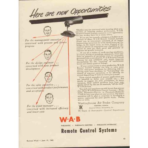 WESTINGHOUSE AIR BRAKE COMPANY 1943 new opportunities WAB vintage ad