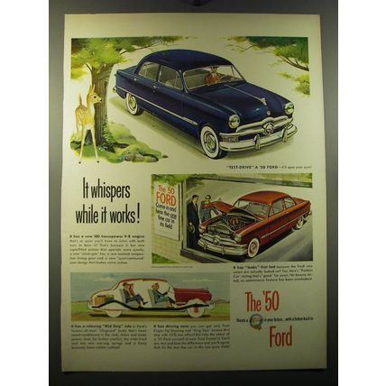 1950 Ford Cars Ad - It whispers while it works