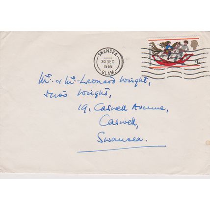 GB 1968 cover Swansea with 4d Christmas stamp