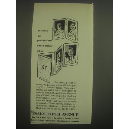 1962 Saks Fifth Avenue Pocket-sized Add-a-Picture Album Advertisement