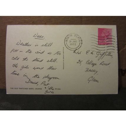 THATCHED BARN, , CROYDE, DEVON used postcard 1972 postmark =