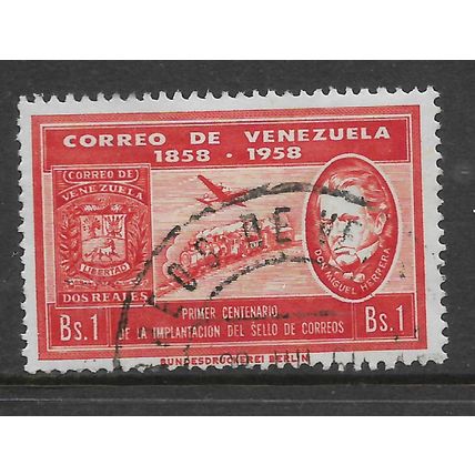 VENEZUELA 1959 ANNIV FIRST VENEZUELA POSTAGE STAMP 1b RED SG1572 F/U