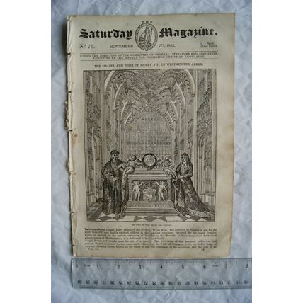 1833 The Saturday Magazine No. 76 Westminster Abbey, elephant hunt, armada, loan
