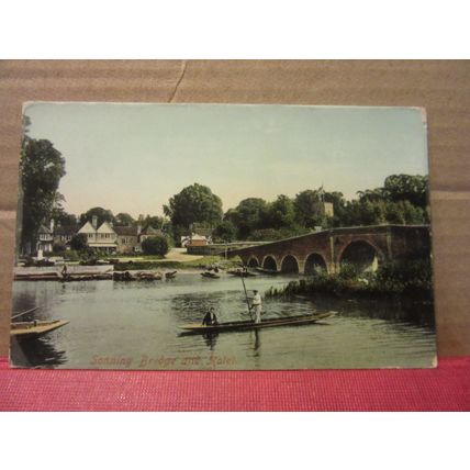 SONNING BRIDGE AND HOTEL, READING, BERKSHIRE used antique postcard RP 1911 pm =