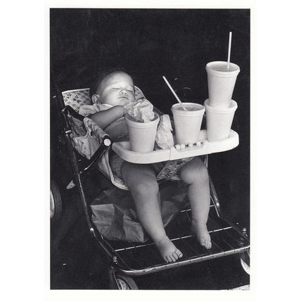 Baby in Pushchair Supersize Me Fizzy Drink Gluttony Art Postcard