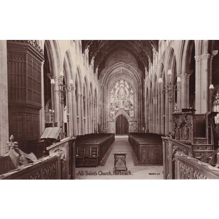 All Saints Church Holbeach Lincs Swains Series Interior RPC Old Postcard