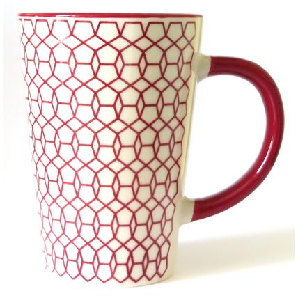 Geometric Design Mug Fine China Burgundy Pattern Rim and Handle 12 CM